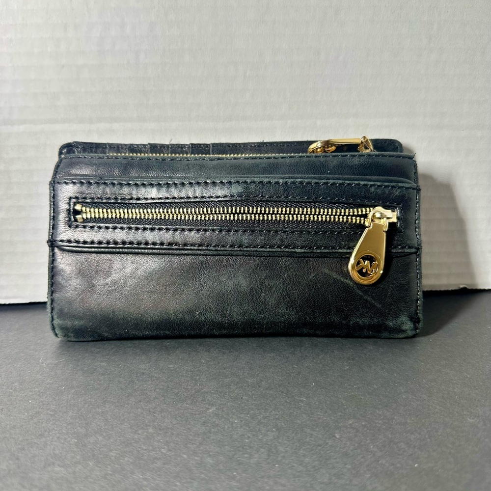 Black Leather Wallet with Gold Accents